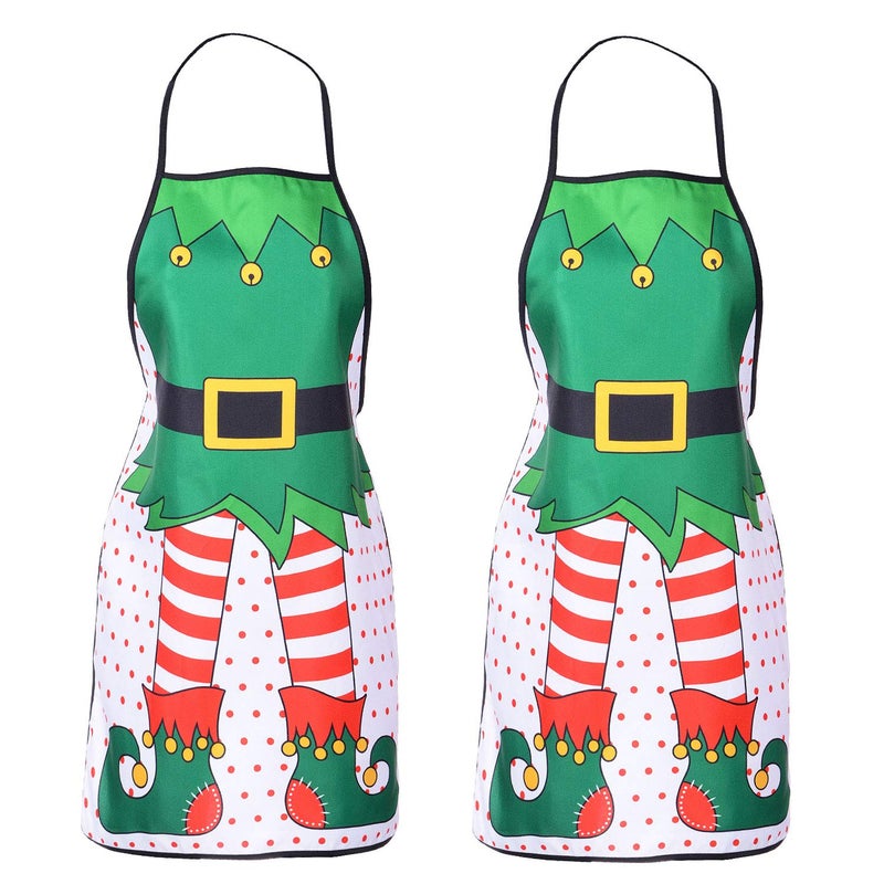Lvydec 2 Pack Christmas Funny Elf Apron Clearance, Cute Kitchen Chef Bib BBQ Cooking Aprons for Adultï¼ŒHoliday Kitchen Apron Funny Creative Apron Dress Christmas - Image 1